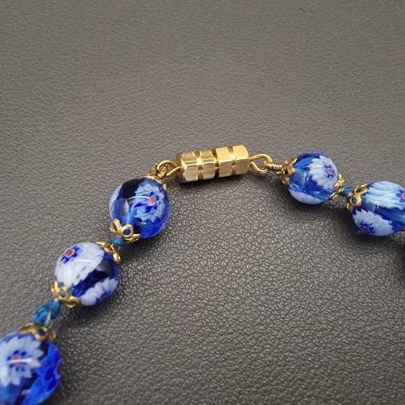 Cobalt Bloom Necklace – Art Glass Beads with Old-World Floral Detail - Picture 5 of 5